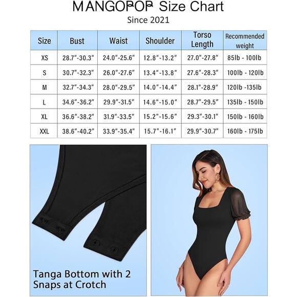 NWT MANGOPOP Bodysuit Square Neck Sheer Mesh Casual Size Small - Picture 4 of 9